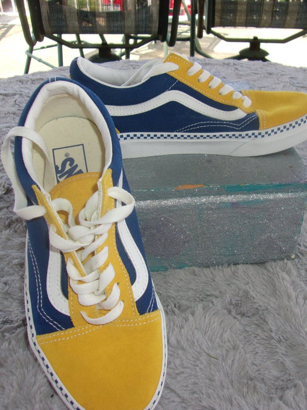 S-239 WOMENS VANS OLD SKOOL YELLOW & BLUE SUEDE CANVAS SNEAKERS